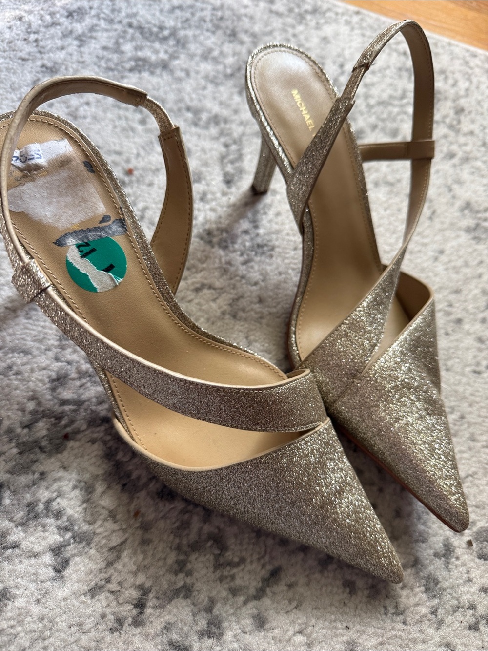 MICHAEL Michael Kors Champagne Gold Glitter Slingback Heels